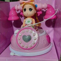 đồ chơi điện thoại bàn cổ nhạc đèn chibi màu hồng