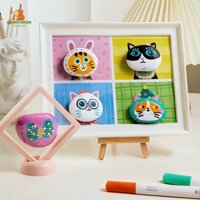 ĐỒ CHƠI DIY TRANG TRÍ ĐÁ JOAN MIRÓ VẼ, TÔ MÀU VÀ ĐÍNH ĐÁ KÈM KHUNG ẢNH CHO BÉ SÁNG TẠO