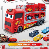 Đồ chơi đường đua xe tải 3 tầng kết hợp đường ray dài 1m65, tặng kèm 6 xe hợp kim Mc Queen - Đồ chơi bé trai