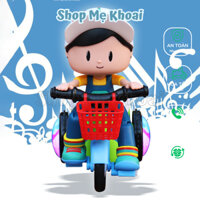 Đồ chơi em bé lái xe 3 bánh quay 360 độ có đèn nhạc vui nhộn cho bé đồ chơi shipper bé trai đi xe xích lô SHOPEMEKHOAI