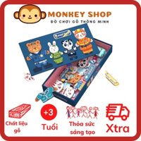 ĐỒ CHƠI GHÉP HÌNH GẤU THAY ÁO CÓ NAM CHÂM HÃNG MONKEYSHOP GIÚP BÉ PHÁT TRIỂN TƯ DUY (BẢNG 2 MẶT )