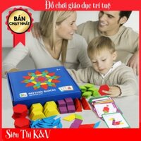 Đồ Chơi Ghép Hình, xếp hình, băng gỗ Pattern Blocks 155 Chi Tiết Cho Bé Chơi Mà Học.