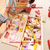 Đồ Chơi Ghép Tranh Thay Trang Phục Gia Đình Nhà Gấu Bằng Gỗ An Toàn Cho Bé