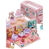 Đồ chơi giả vờ cho bé gái, đồ chơi xe buýt, nhà búp bê công chúa, bộ đồ chơi nhà bếp và biệt thự cao cấp kết hợp
