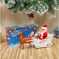Đồ chơi giáng sinh Ông già Noel kéo xe tuần lộc có nhạc và phát sáng