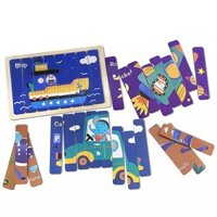 Đồ Chơi Giáo Dục Montessori, Bộ 4 Tranh Ghép Bằng Gỗ Domino 2 Mặt Thương Hiệu Benrikids