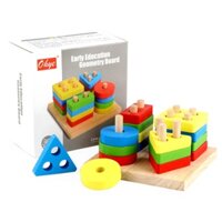 Đồ chơi giáo dục SuGaMi bộ thả khối gỗ tròn vuông tam giác nhiều màu sắc cho bé