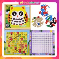 Đồ Chơi Gỗ 3 Trong 1 - Cờ Trí Nhớ - Rắn Leo Thang - Cờ Caro - Cả Gia Đình Cùng Vui Chơi HC16-04