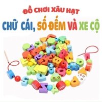 Đồ Chơi Gỗ Bộ Xâu Dây Cho Bé Học Chữ, Số Đếm Và Nhận Biết Các Phương tiện Giao Thông