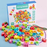 Đồ Chơi Gỗ Chuỗi Xâu Dây Cho Bé Học Chữ Cái, Số Đếm Và Phương Tiện Giao Thông