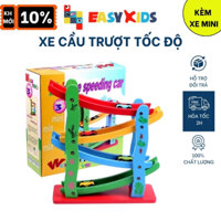 Đồ Chơi Gỗ, Đồ Chơi Xe Cầu Trượt 4 Tầng Kèm 4 Xe Mini