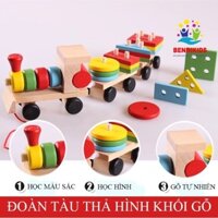 Đồ Chơi Gỗ Đoàn Tàu Chở Hình Khối Thả Hình Trên Thanh Cho Bé