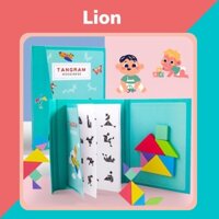 Đồ chơi gỗ ghép hình Tangram 7 miếng gỗ- Đồ chơi xếp hình nam châm kèm sách hướng dẫn phát triển trí thông minMontessori