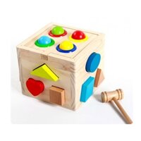 Đồ Chơi Gỗ Montessori Hộp Thả Hình Đập Bóng Hình Khối & Màu Sắc Cho Bé