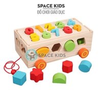 Đồ chơi gỗ Ô tô thả hình khối và lắp ghép số cho bé, đồ chơi giáo dục montessori