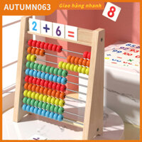 Đồ Chơi gỗ Thông Minh, Bàn Tính Học Toán Bằng Hạt Gỗ có 100 Hạt Kèm Thẻ Học Thú Vị Autumn063