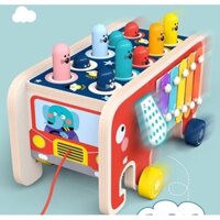 Đồ chơi gỗ thông minh cho trẻ em, trẻ con, bé trai, bé gái 5 6 7 8 9 10 11 12 tháng tuổi. Xe kéo đập chuột hình con voi