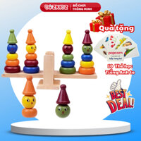 Đồ chơi gỗ trẻ em, bộ 4 chú hề thăng bằng ngộ nghĩnh cho bé trai gái từ 2 tuổi phát triển tư duy, sáng tạo thông minh