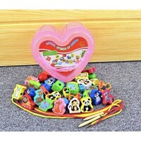 ĐỒ CHƠI GỖ XÂU HẠT HÌNH HỘP TRÁI TIM 55 CHI TIẾT CHO BÉ
