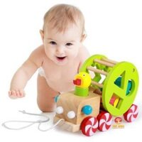 Đồ chơi gỗ Xe kéo con vịt thả hình khối - nhận biết hình và màu sắc cho bé