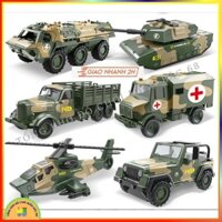 Đồ chơi Hộp 6 xe quân sự đồ chơi chạy đà cho bé gồm xe tăng máy bay, xe bọc thép, xe chỉ huy, xe cứu thương, xe tải TKMB