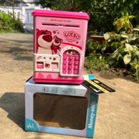 Đồ chơi két sắt điện tử Gấu Dâu khoá vân tay thông minh cho bé có nhạc đèn Ống heo tiết kiệm cho bé Smart Baby