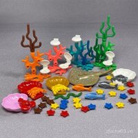 Đồ chơi khối xây dựng hạt nhỏ MOC, thực vật nước san hô, rong biển, vỏ sò, cá quỷ, cá nhỏ, tôm, cua, sao biển, cảnh dưới nước