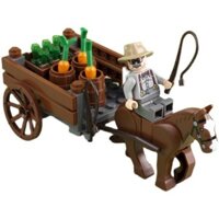 Đồ chơi khối xây dựng miniatur quân đội cổ điển, xe đẩy gỗ thực vật, xe bò, đồ chơi quân nhân