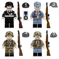 Đồ chơi khối xây dựng nhỏ hạt mới MOC WWII ngụy trang lính Đức, mũ súng trường 98K, vũ khí, pháo binh, bộ binh