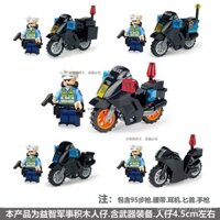 Đồ chơi khối xây dựng Trung Quốc mới, mô hình xe máy cảnh sát giao thông, đội bảo vệ kỵ binh sắt, mô hình xe máy lắp ráp, cảnh sát đặc biệt 0QG6