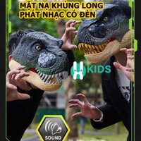 Đồ chơi khủng long hoá trang cỡ lớn, mặt nạ mũ trùm đầu hình khủng long có quai đeo kèm hiệu ứng nhạc đèn cho bé