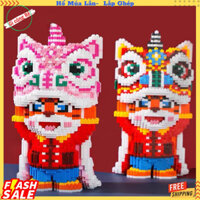 Đồ chơi lắp ghép HỔ MÚA LÂN - Mô hình lắp ghép Hổ Múa Lân Đỏ Hồng  - Cao 38cm - 3668pcs "Linhlinh29219"