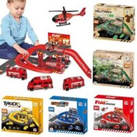 Đồ Chơi Lắp Ghép Mô Hình Thành Phố Bãi Đỗ Xe 2 Tầng Cảnh Sát Chữa Cháy Khủng Long Máy Bay Trực Thăng