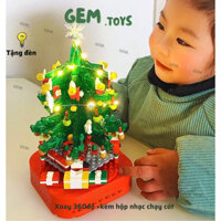 Đồ chơi lắp ráp cây thông Noel hộp nhạc phát sáng mảnh le.go, quà tặng Giáng sinh cho bé-Gemtoys