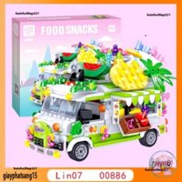 Đồ chơi lắp ráp cho bé mô hình xe chở kem, xe hoa quả xinh xắn xinh đẹp máy móc tiêu khiển xe chở nước ép hoa quả 886