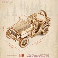 Đồ Chơi Lắp Ráp DIY Bằng Gỗ 3D Mô Hình Robotim Xe Tải Quân Sự Jeep Army Field Car MC701 Tỷ lệ 1:18 Quà Tặng Sinh Nhật