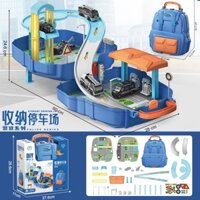 Đồ chơi lắp ráp gara đường đua ô tô phiêu lưu kèm balo đeo cho bé