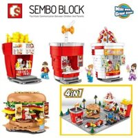 Đồ chơi Lắp ráp Mô hình  Mini Street Sembo Block Food Stalls French Fried Soft Serve  Soda  Hamburger Cửa hàng th