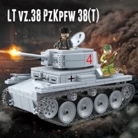 Đồ chơi Lắp ráp Mô hình xe tăng Quan guan 100082 535pcs Military WW2 Technic German Soldier LT-38 Light Tank