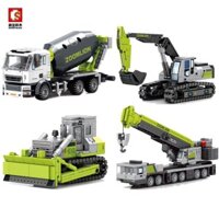 Đồ chơi lắp ráp mô hình xe công trình xe bồn, xe xúc, cần cẩu, xe ủi sembo 705100 705101 705102 705103