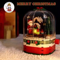 Đồ Chơi Lắp Ráp Noel Mô Hình Hộp Nhạc Ông Già Noel / Santa Claus Xoay Dây Cót Và Phát Nhạc , Đèn Sembo 601090
