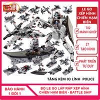 Đồ chơi lắp ráp xếp hình chiến hạm biển THE SEA BATTLESHIP children Store lắp ráp robot, máy bay, tàu chiến tặng 3 lính