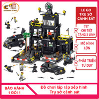 Đồ chơi lắp ráp xếp hình mô hình trụ sở cảnh sát Children store 787 mảnh ghép, 16 tạo hình, tặng kèm 3 lính cảnh sát