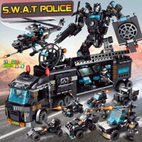 Đồ Chơi Lắp Ráp Xếp Hình Mô Hình 8in1 Xe Cảnh Sát Bọc Thép Biến Hình Robot Chiến Đấu S.W.A.T Police T-820 Với 800+PCS