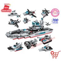 Đồ chơi lắp ráp, xếp hình tàu chiến Qman 1411 cho bé trai - Tàu tuần dương biển 700 mảnh ghép