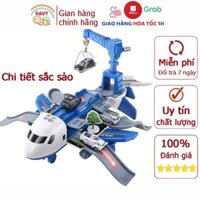 Đồ chơi máy bay cảnh sát kèm 4 xe ô tô bằng kim loại KAVY có nhạc và đèn, giàn cẩu thang trượt