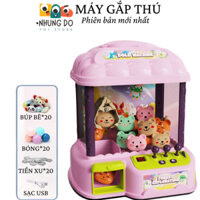 Đồ chơi máy gắp thú bông mini tặng 20 gấu bông, 20 bóng, 20 đồng xu. Máy gắp gấu bông cỡ lớn sạc USB