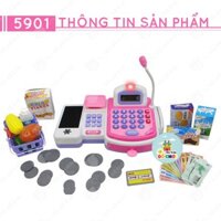 Đồ chơi máy tính tiền siêu thị màu hồng dùng pin, có âm thanh, quẹt thẻ, quét mã vạch cho bé 5901 - Thị trấn đồ chơi