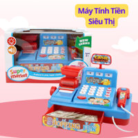 Đồ chơi máy tính tiền siêu thị màu xanh lam cho bé vui chơi học tập khả năng bán hàng tính toán