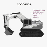 Đồ chơi máy xúc điều khiển từ xa 5 kênh, có gầu bằng kim loại, thân bằng nhựa ABS chắc chắn, bánh xích cao su, Pin sạc